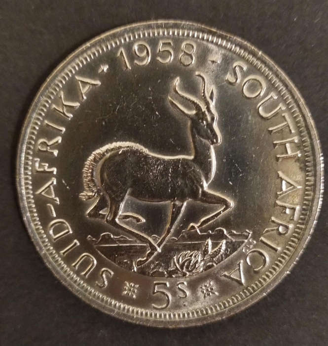 1958 South Africa 5 Shillings  Queen Elizabeth II