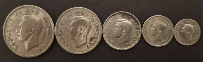 South Africa George VI Silver Coin Set  5 Coins