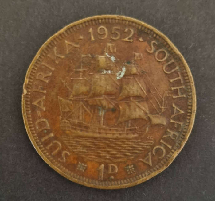 1952 South Africa 1 Penny  King George VI  Vintage Bronze Coin