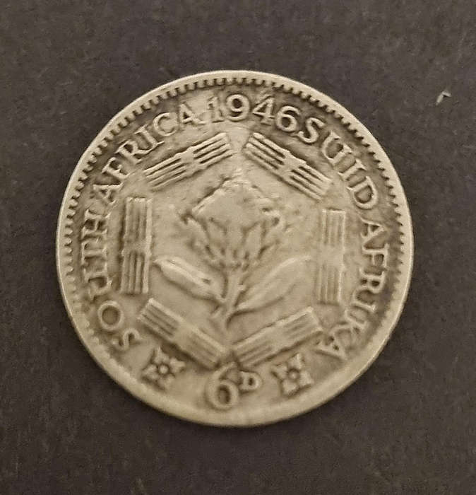 1946 South Africa Silver 6 Pence  George VI  Collectible Vintage Coin