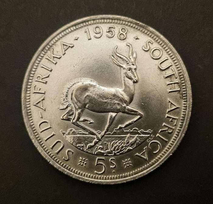 1958 South Africa 5 Shillings  Queen Elizabeth II