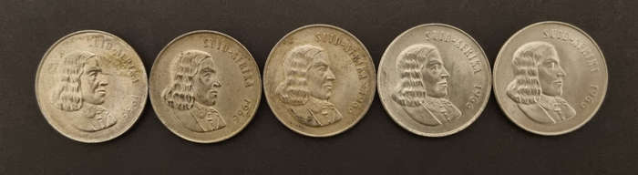 5 × 1966 afrikaans R1 coins