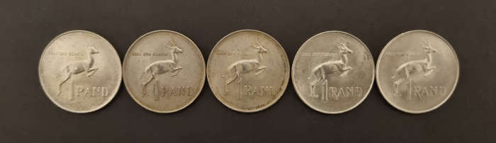 5 × 1966 afrikaans R1 coins
