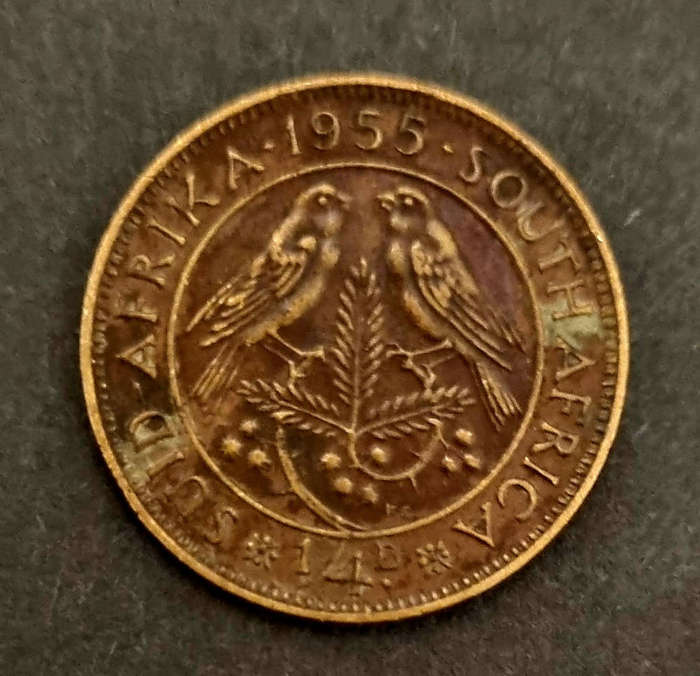 1955 South Africa ¼ penny  Queen Elizabeth II  well worn & beautifully toned