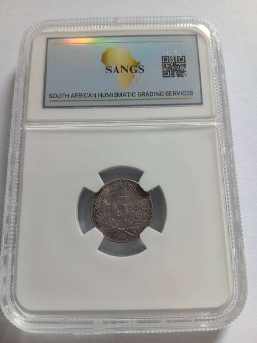 1892 3 pence AU50