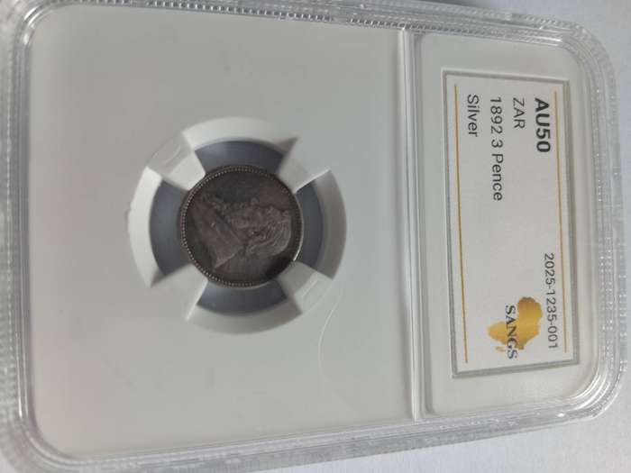 1892 3 pence AU50