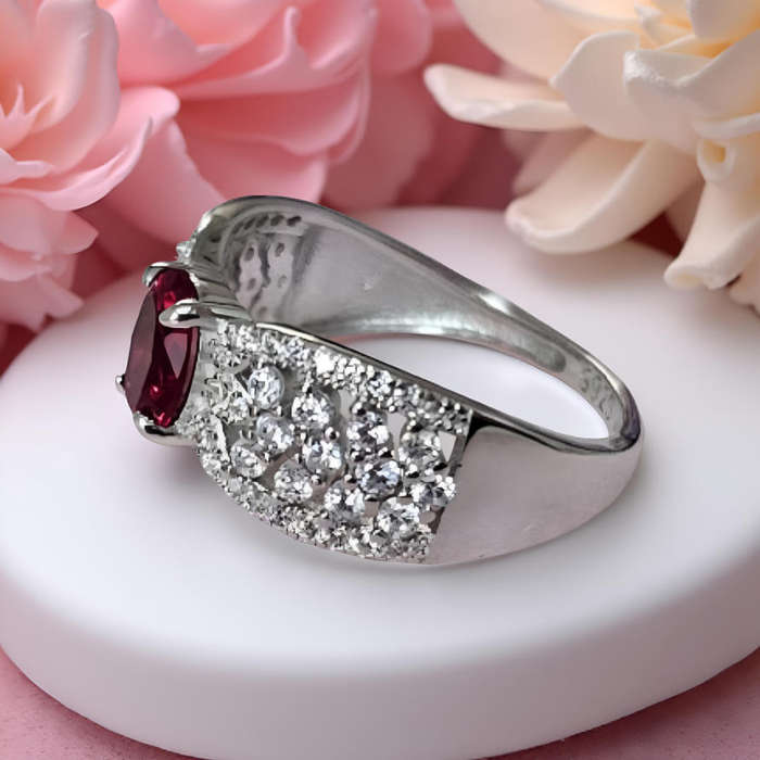 Red Sterling Silver Ring Size 8