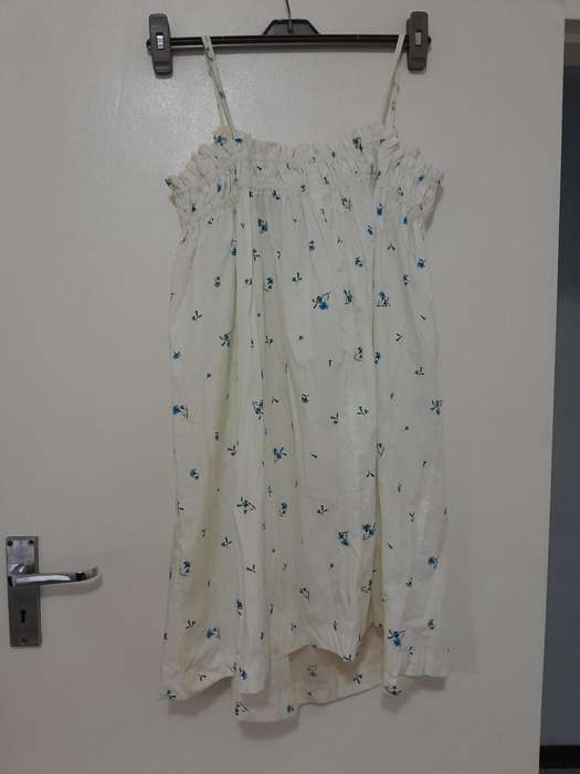 Summer cotton dress white with blue flowers. Large. New. H&M.