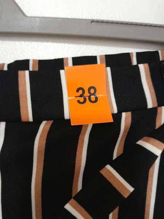 Ladies Black with brown/white stripped belted pants - casual - smart - size 38
