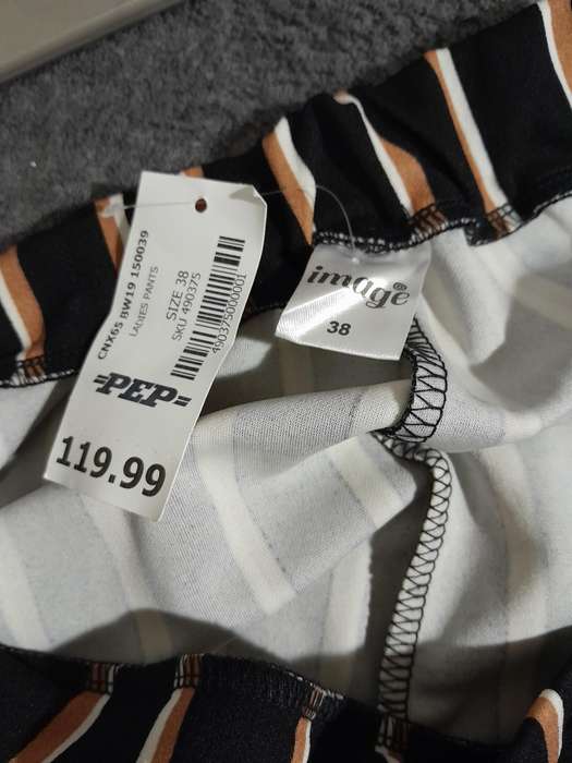 Ladies Black with brown/white stripped belted pants - casual - smart - size 38