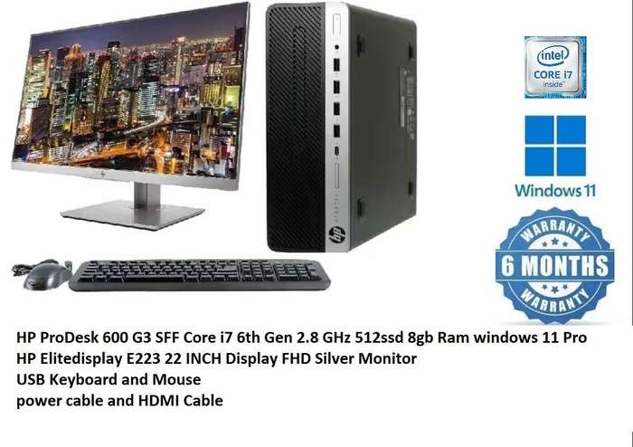 HP ProDesk 600 G3 SFF Core i7 6th Gen 2.8 GHz 512ssd 8gb Ram windows 11 Pro Full set