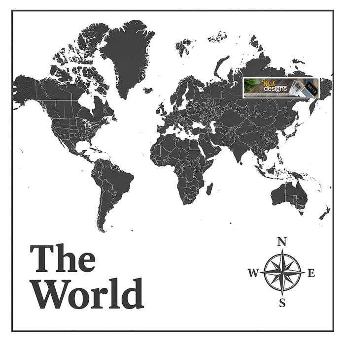 World Relief Map With Compass Rose Digital Download For Vinyl Decal Print for Vehicles