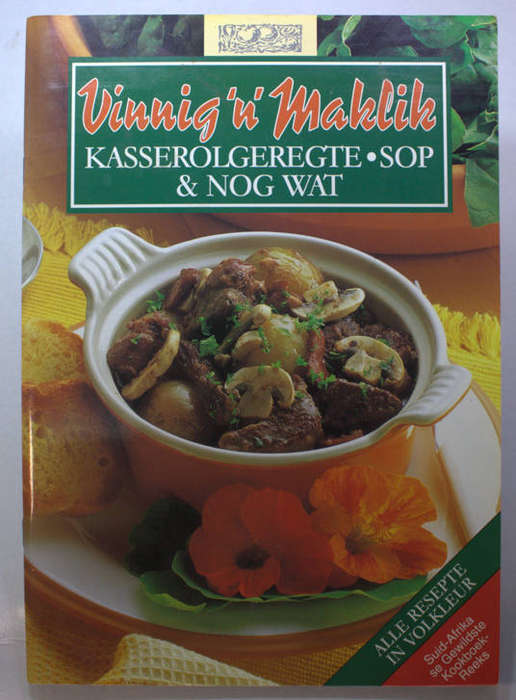 Five Assorted Cookbooks and Magazines Hard and Soft Cover Afrikaans Cookbooks