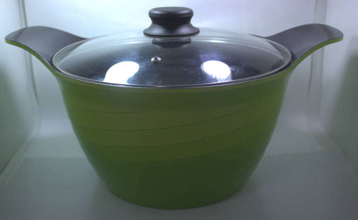 Bauer Cookware Cast Aluminium Large 28.0cm Jade Green Casserole Pot with Glass Lid