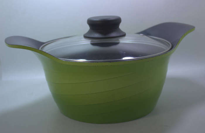 Bauer Cookware Cast Aluminium Medium 21.0cm Jade Green Casserole Pot with Glass Lid