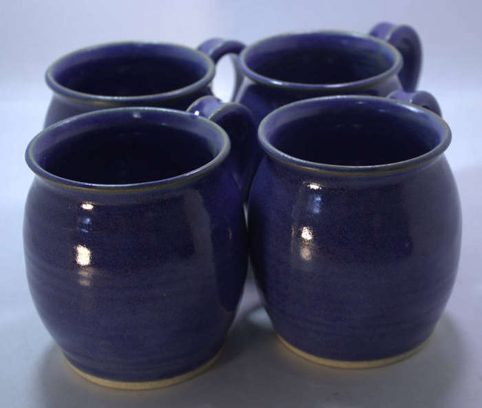 4 x Blue Stoneware Coffee Mugs