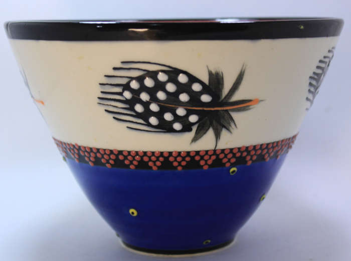 Colourful Hand Painted Feather Pattern Ceramic Fruit Bowl By Nombulelo Mkiva