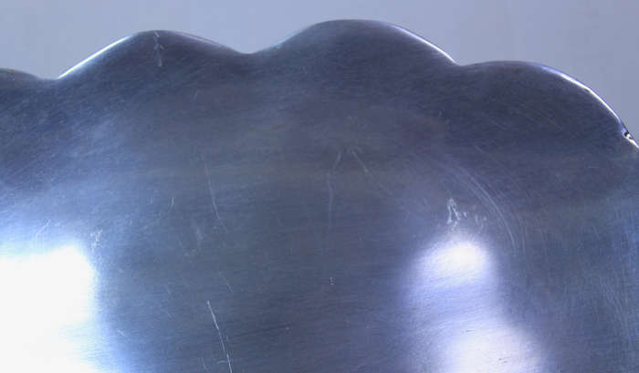Pewter Fruit Bowl With Scalloped Edges and Handles Made in India