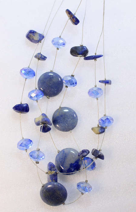 3 Layered Blue Coloured Beaded Necklace