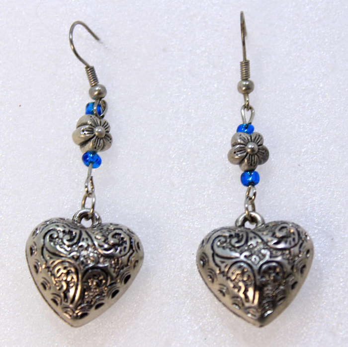 Pair of Large Heart Shaped Pendant Drop Earrings
