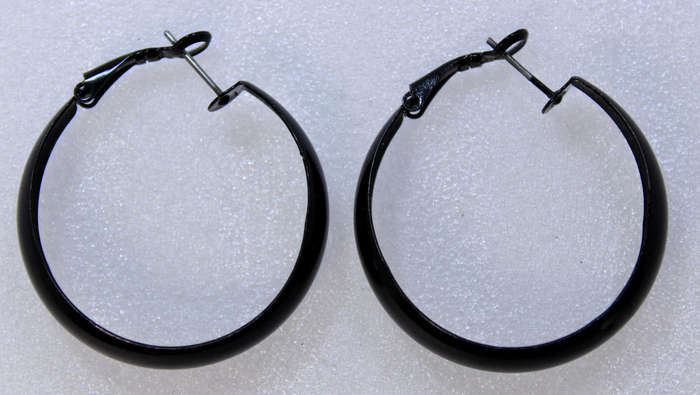 Pair of Large Hooped Black Evening Wear Earrings