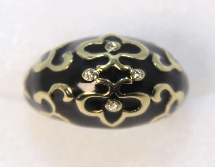 Large Face Black and Gold Decoration Dress Ring by Avon