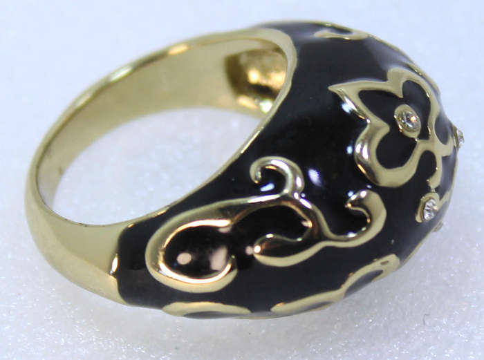 Large Face Black and Gold Decoration Dress Ring by Avon