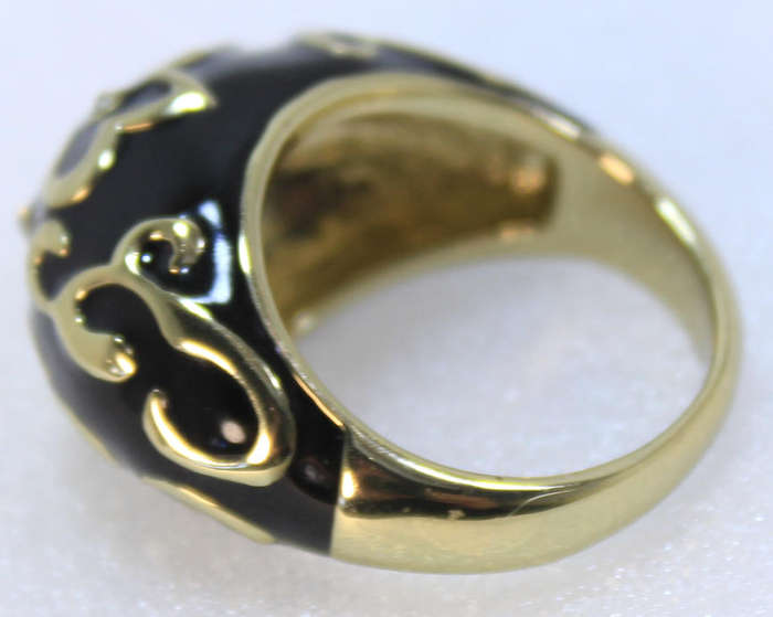 Large Face Black and Gold Decoration Dress Ring by Avon