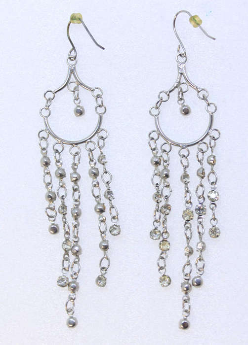 Pair of Silver Beaded Evening Wear Drop Earrings