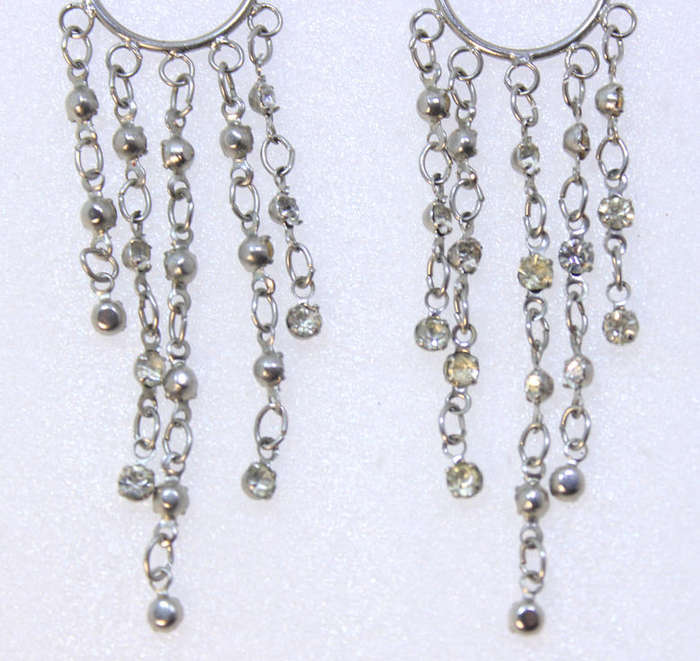 Pair of Silver Beaded Evening Wear Drop Earrings