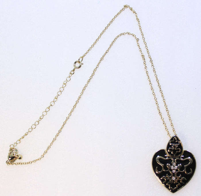 Black and Gold Pendant Necklace with Heart Shaped Pendant by Avon
