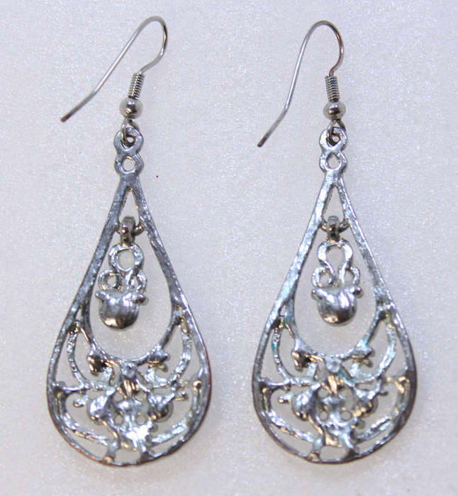 Pair of Silver and Rhinestone Gem  Tear Drop Earrings for Evening Wear
