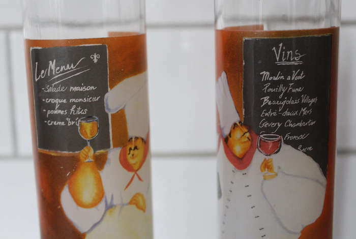 Two Tall Slim Glass Salad Dressing Bottles with Pourers