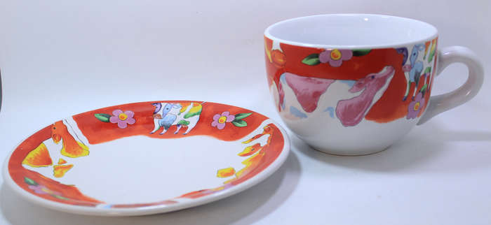 Large Soup Bowl and Matching Side Plate, Farmyard Animals Pattern by Century Stoneware