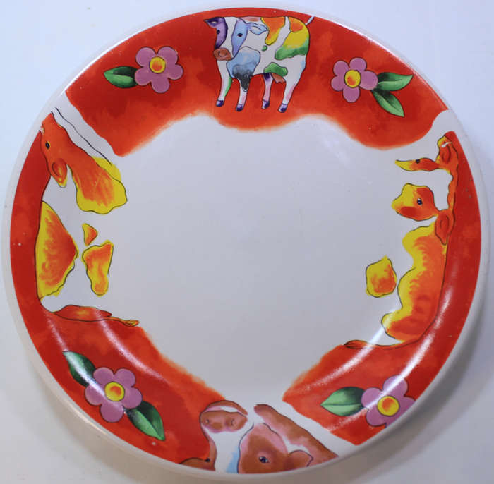 Large Soup Bowl and Matching Side Plate, Farmyard Animals Pattern by Century Stoneware
