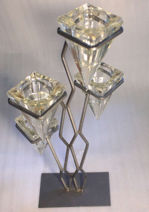 Candle Holder Tower, Reverse Pyramid Triangular Glass For 4 x Cupcake Candles