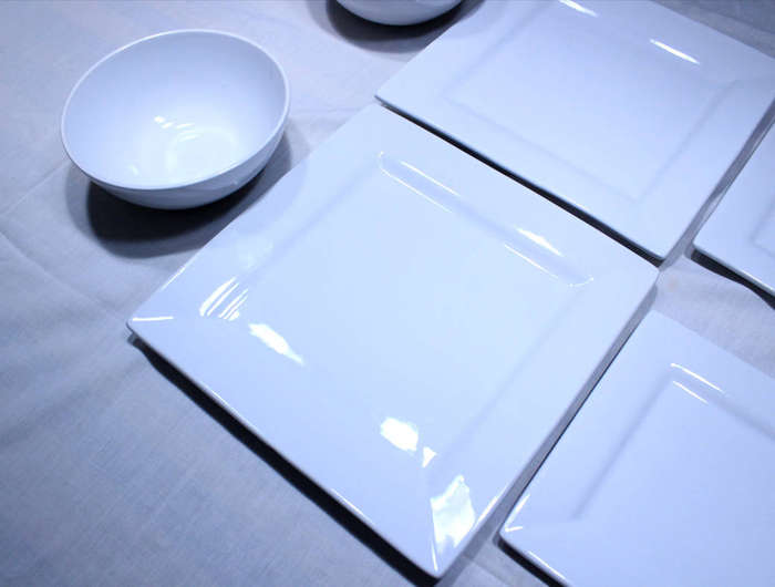 Brilliant White Porcelain Dinner Set For Two, Seven Pieces