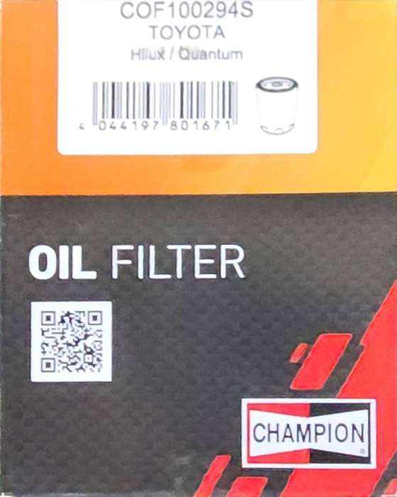 Toyota Fortuner/Hilux 3.0 D4D /2.8 GD6 /Quantum 2.7 / 2.5 (CHAMPION Oil Filter COF100294S