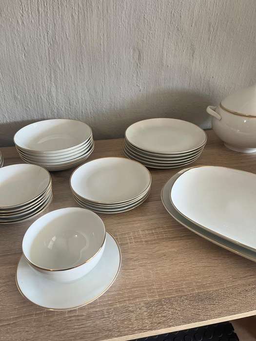 Hutschenreuther 34 - Piece Porcelain Set  Gold Trim  German Vintage