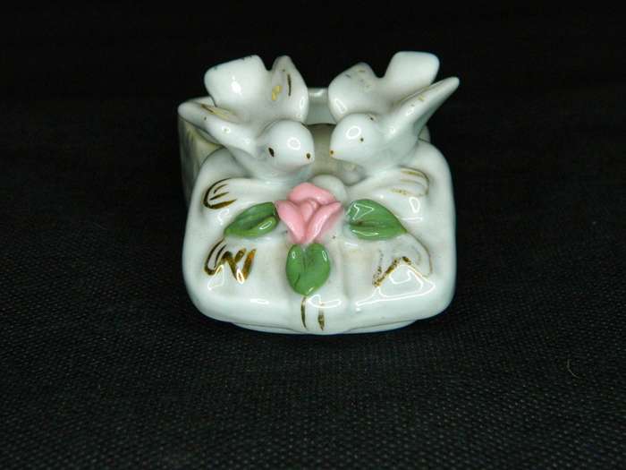 Vintage Porcelain Doves Trinket Box and Lid with Rose