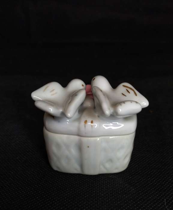 Vintage Porcelain Doves Trinket Box and Lid with Rose