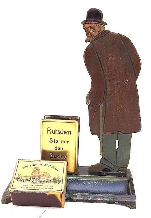 Rare early 1900's steel, Cast Iron and Brass German Matchbox Holder