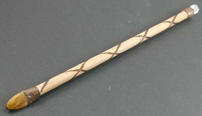 Handcrafted Genuine Clear Quartz, Tigers-Eye and Wood Healing Wand.