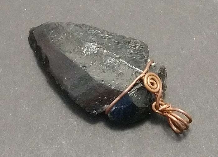 Natural Obsidian Arrowhead Gemstone Solid Copper Pendant.