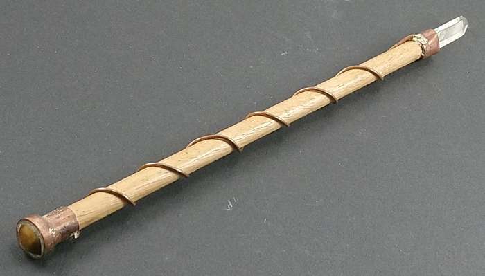 Handcrafted Genuine Clear Quartz, Tigers-Eye and Wood Healing Wand.