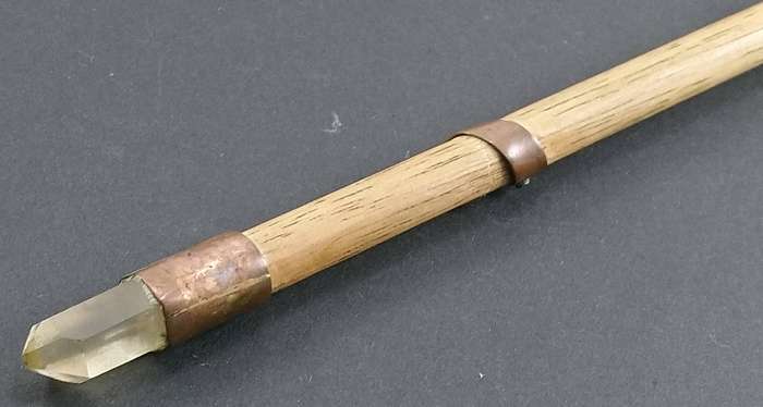 Handcrafted Genuine Clear Quartz, Blue Tigers-Eye and Wood Healing Wand.
