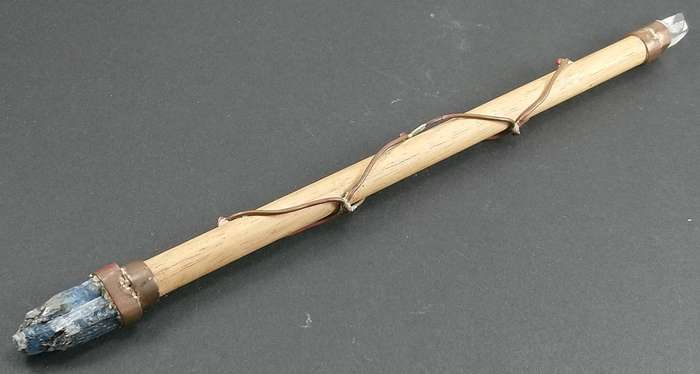 Handcrafted Genuine Clear Quartz, Kyanite and Wood Healing Wand.