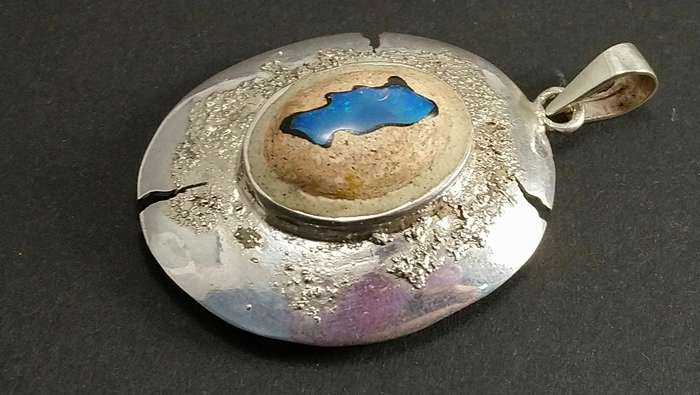 Handcrafted Natural Matrix Opal Gemstone Solid Sterling Silver Pendant