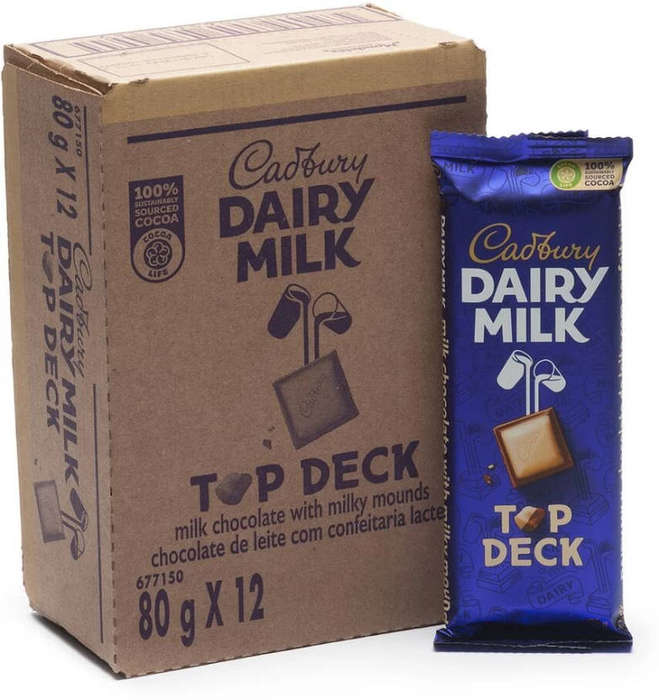 Cadbury Dairy Milk Top Deck 80g Bars  Family Bulk Pack (12 Pieces)