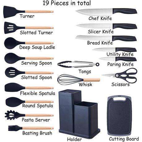 Continental Homeware 19-Piece Kitchen Tool Set with Cutting Board and Storage